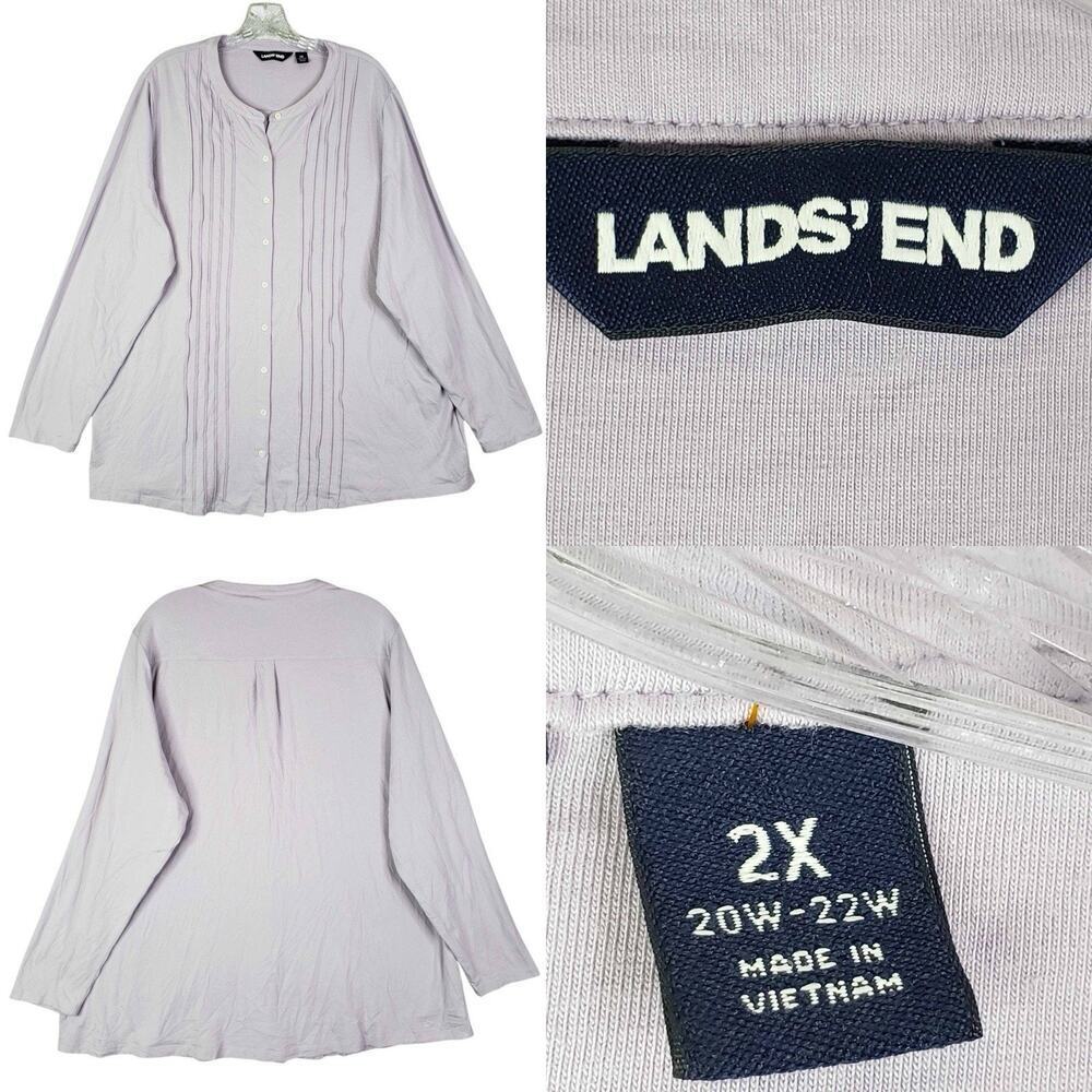 Lands End Shirt Long Sleeve Collarless Women’s Plus Size 2X Lavender Button